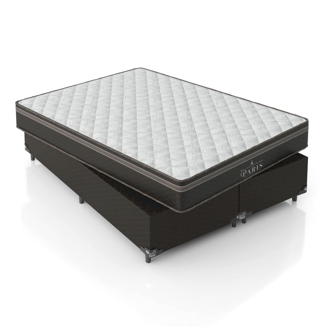 Cama Box Queen Bipartido + Colchão Paris Molas Ensacadas Pocket - 61x158x198cm - Jacquard Marrom
