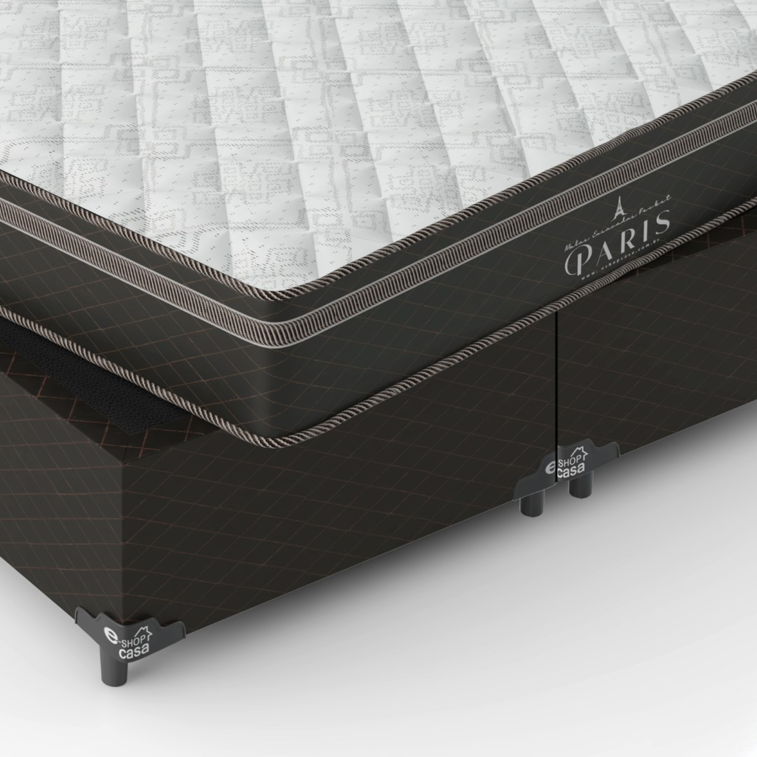 Cama Box Queen Bipartido + Colchão Paris Molas Ensacadas Pocket - 61x158x198cm - Jacquard Marrom