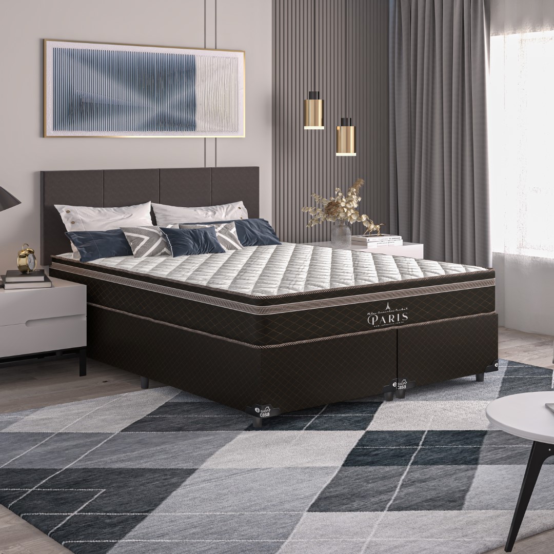 Cama Box Queen Bipartido + Colchão Paris Molas Ensacadas Pocket - 61x158x198cm - Jacquard Marrom