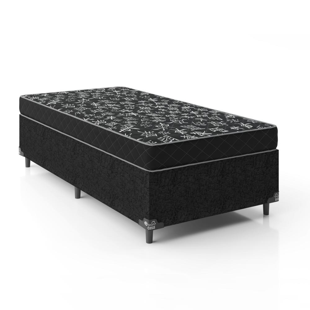 Cama Box Solteiro + Colchão D20 - 51x88x188cm - Suede Preto