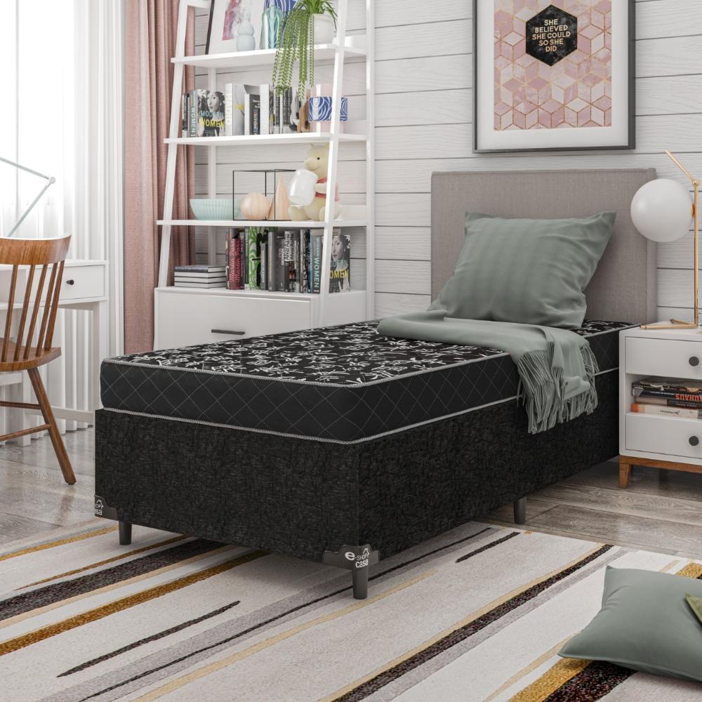 Cama Box Solteiro + Colchão D20 - 51x88x188cm - Suede Preto