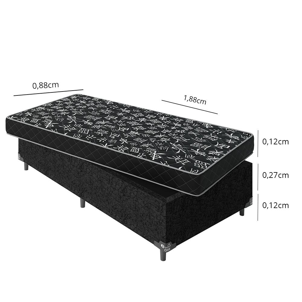 Cama Box Solteiro + Colchão D20 - 51x88x188cm - Suede Preto