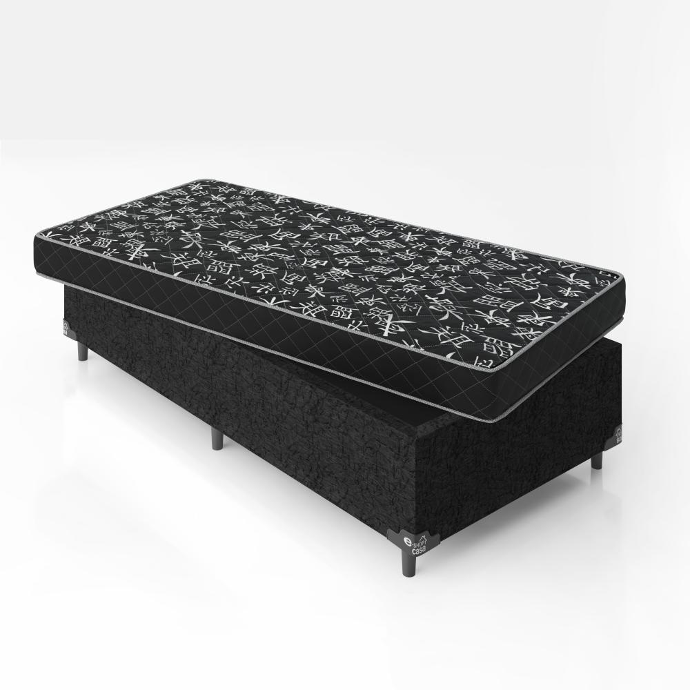 Cama Box Solteiro + Colchão D20 - 51x88x188cm - Suede Preto
