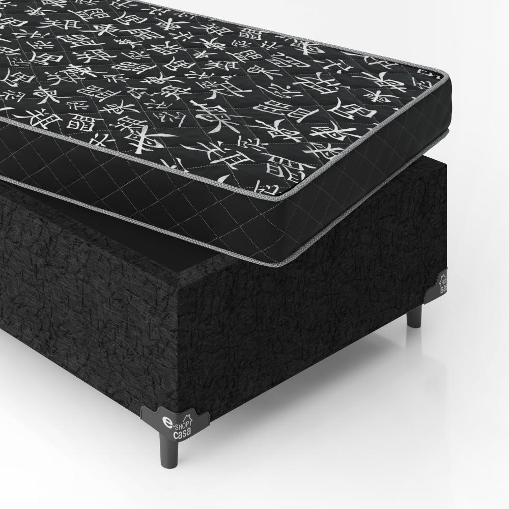 Cama Box Solteiro + Colchão D20 - 51x88x188cm - Suede Preto