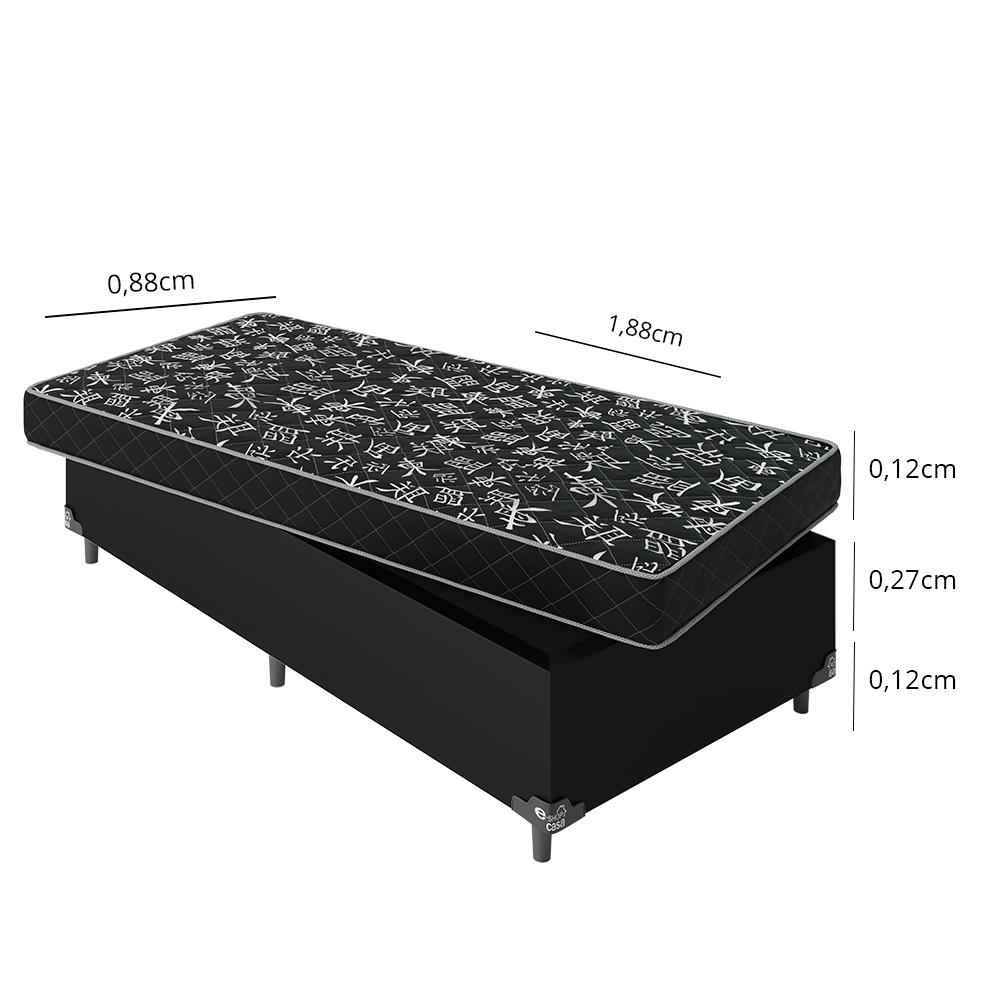 Cama Box Solteiro + Colchão D20 - Couro Preto