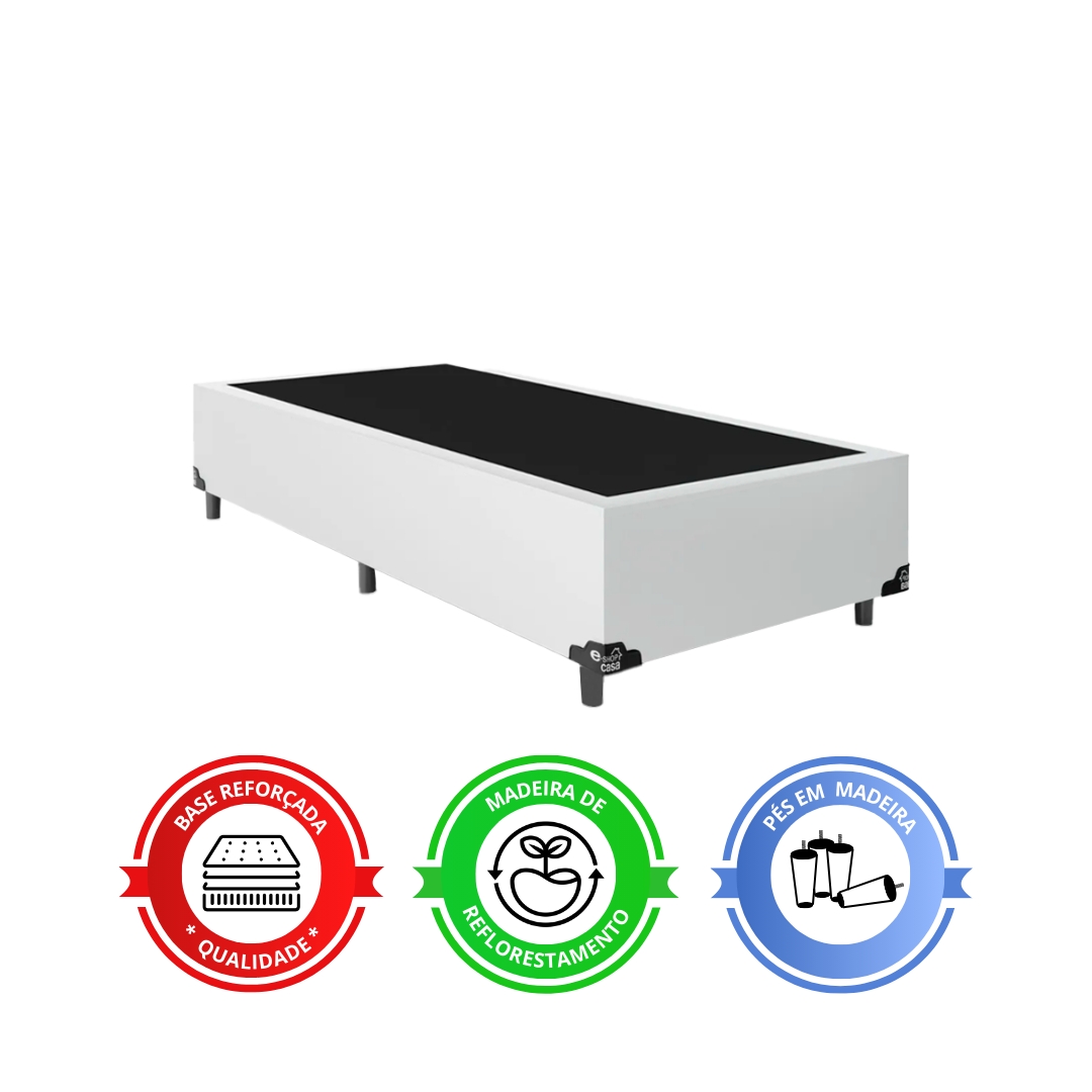 Cama Box Solteiro + Colchão D33 One Face -  56x88x188cm - Couro Branco