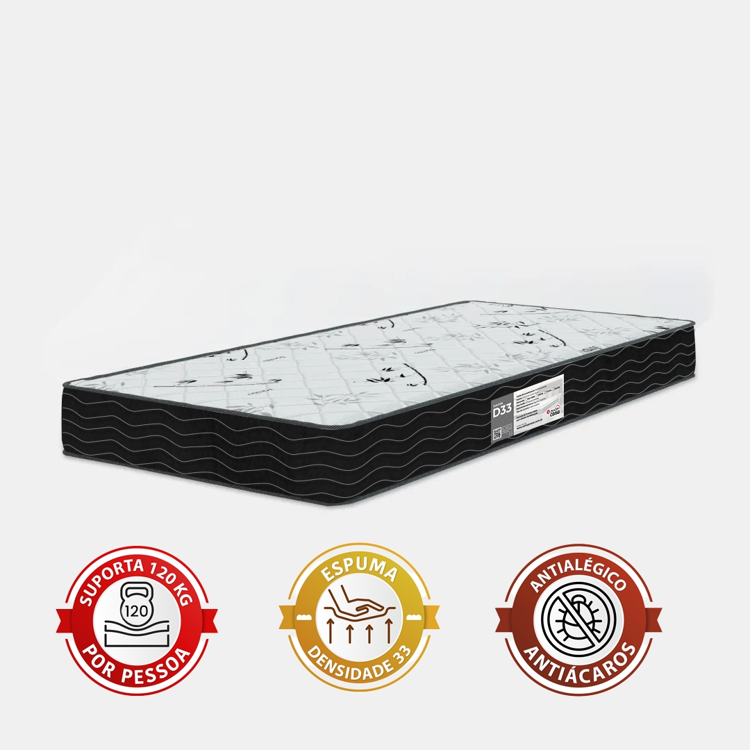 Cama Box Solteiro + Colchão D33 One Face - 56x88x188cm - Couro Preto