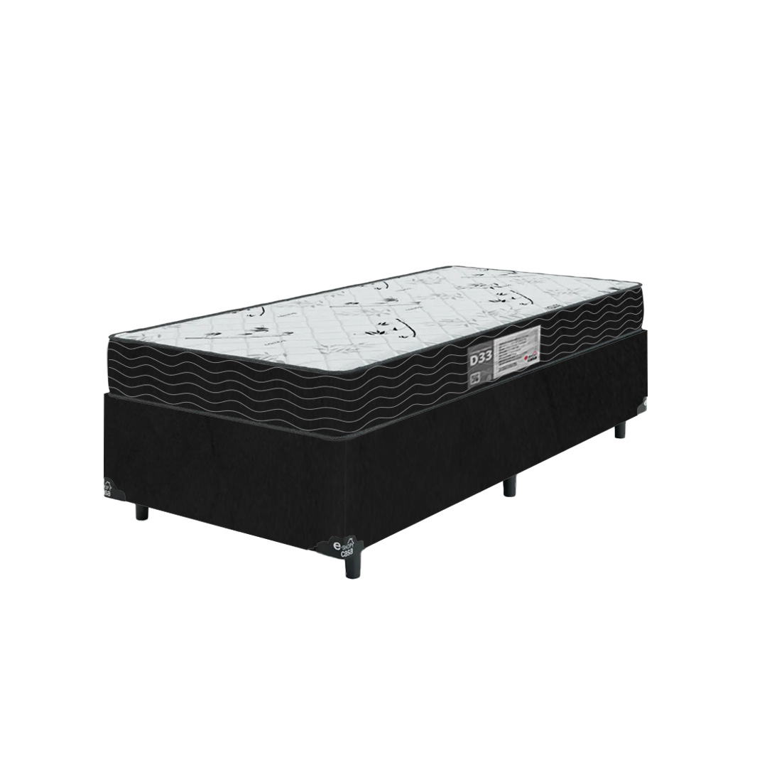 Cama Box Solteiro + Colchão D33 One Face - 56x88x188cm - Suede Preto