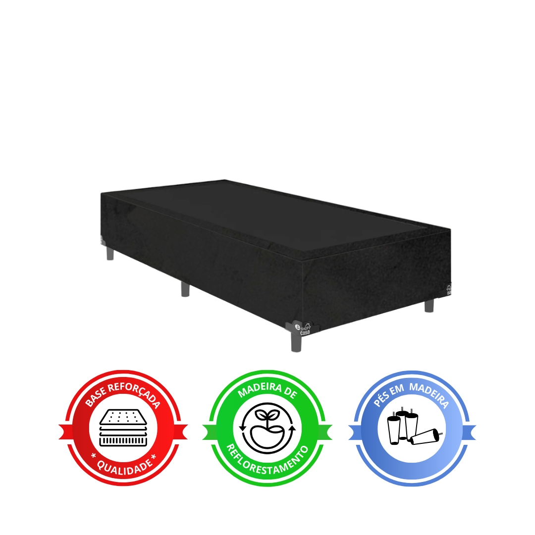 Cama Box Solteiro + Colchão D33 One Face - 56x88x188cm - Suede Preto