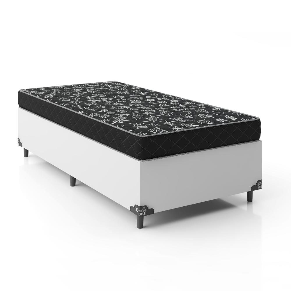 Cama Box Solteiro + Colchão Espuma D20 - 51x88x188cm - Couro Branco