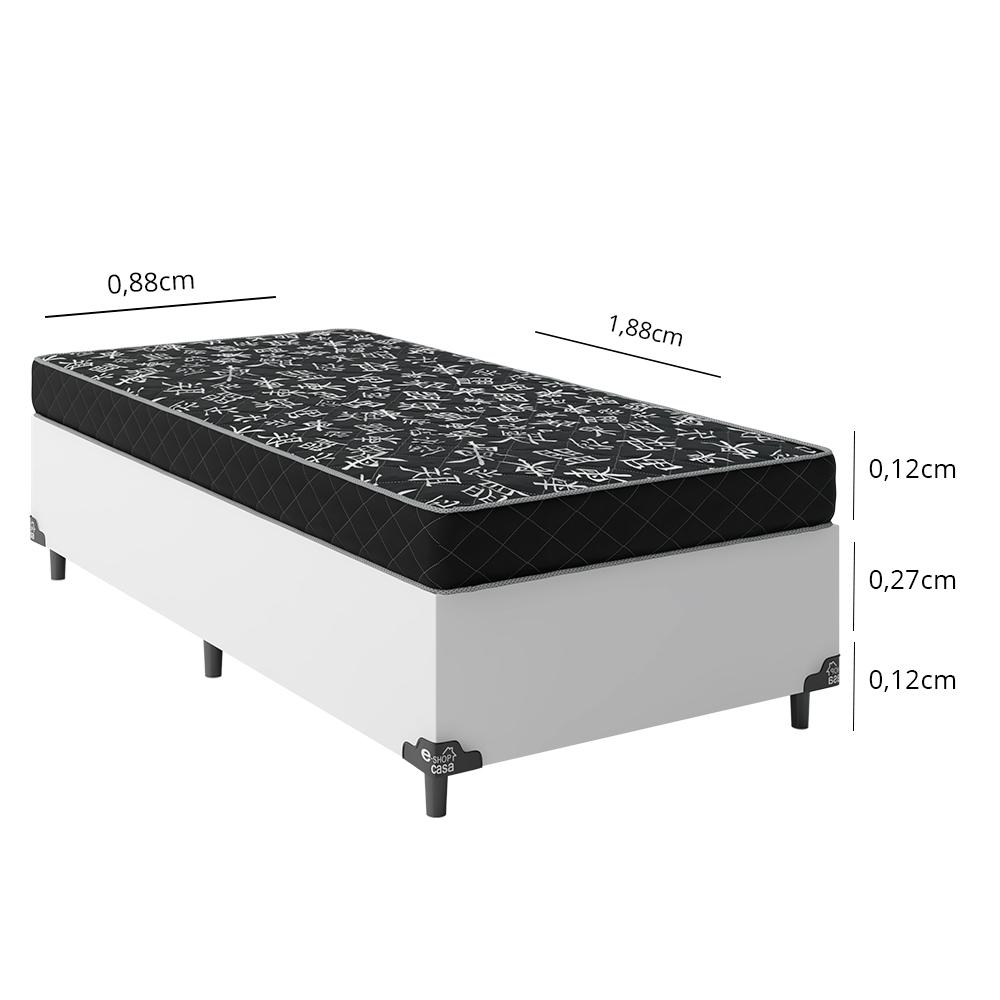 Cama Box Solteiro + Colchão Espuma D20 - 51x88x188cm - Couro Branco