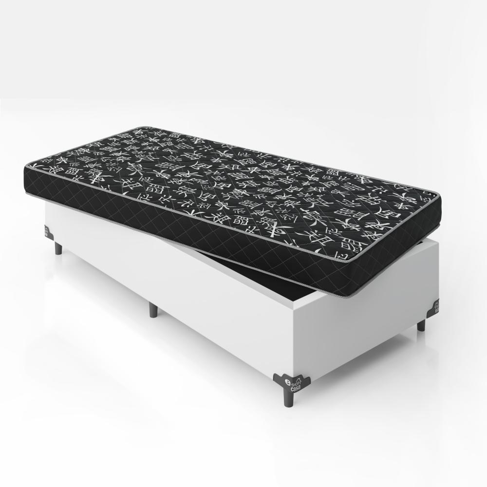 Cama Box Solteiro + Colchão Espuma D20 - 51x88x188cm - Couro Branco