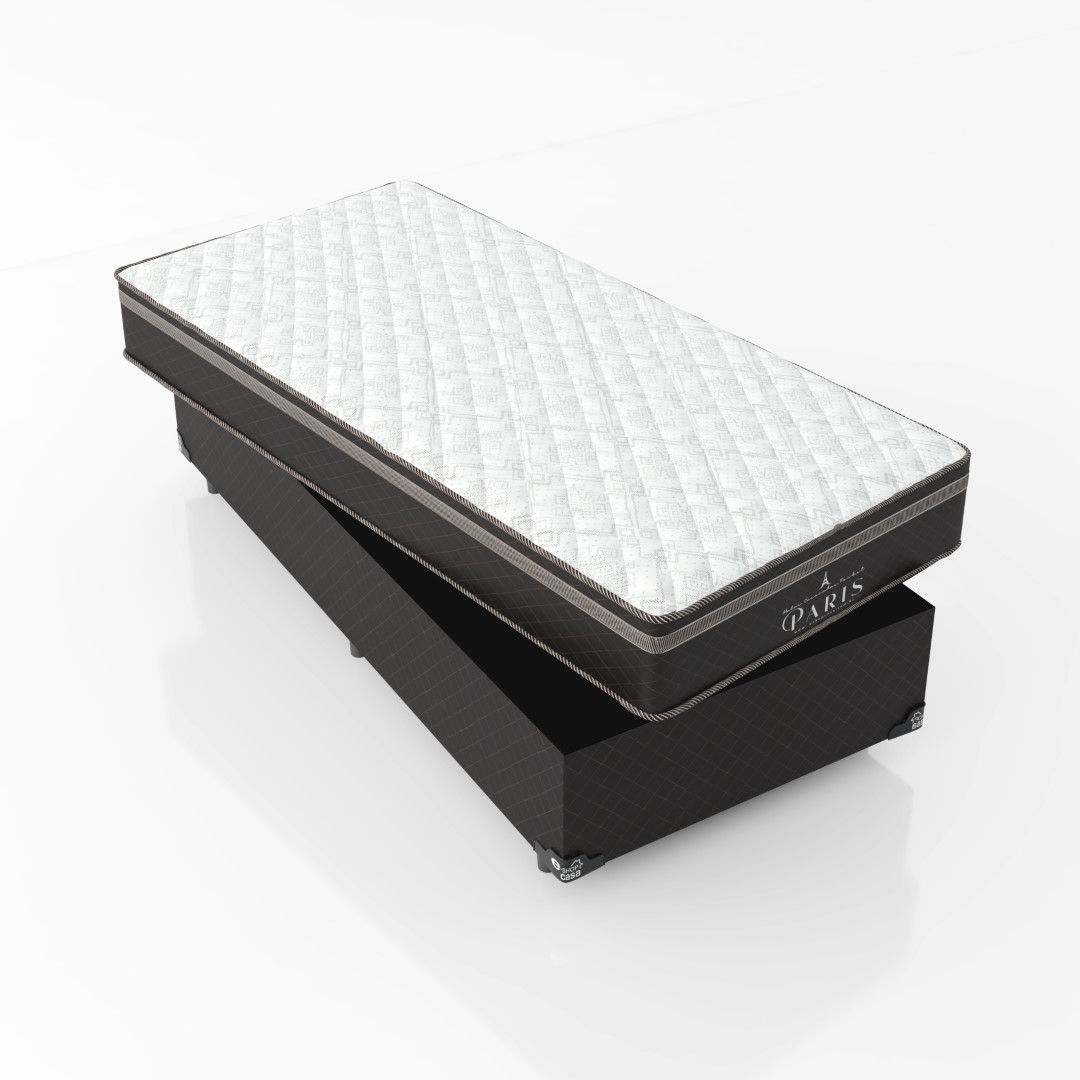 Cama Box Solteiro + Colchão Paris Molas Ensacadas Pocket -  61x88x188cm - Jacquard Marrom