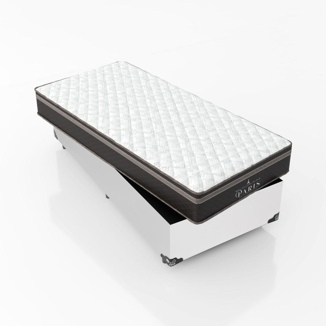 Cama Box Solteiro + Colchão Paris Molas Ensacadas Pocket - 61x88x188cm - Couro Branco