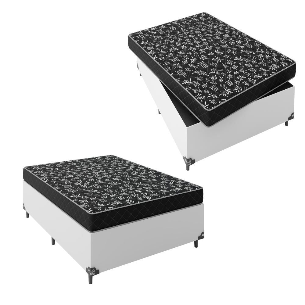 Cama Box Viúva + Colchão D20 - 51x128x188cm - Couro Branco