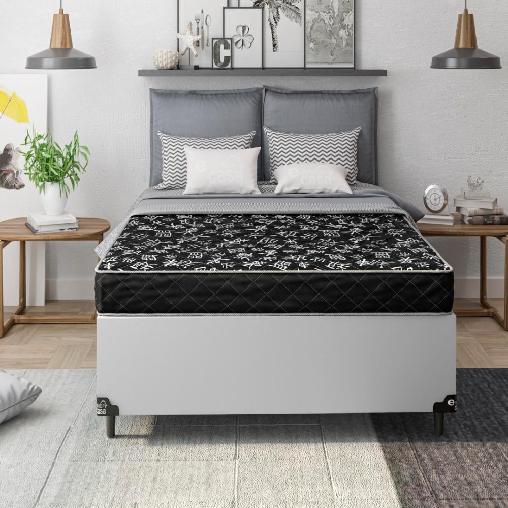 Cama Box Viúva + Colchão D20 - 51x128x188cm - Couro Branco