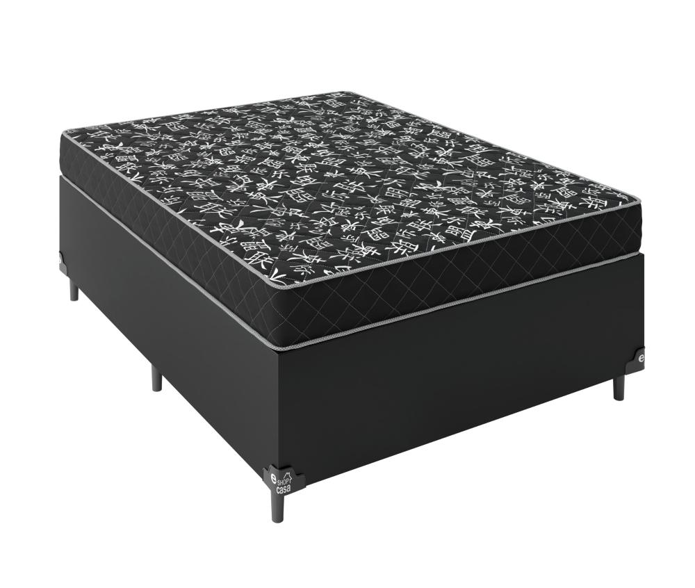 Cama Box Viúva + Colchão D20 - 51x128x188cm - Couro Preto