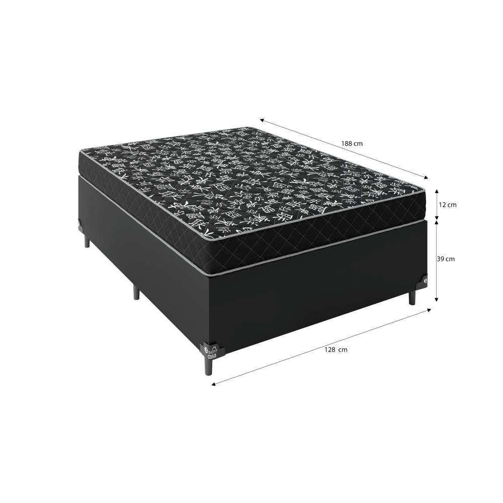 Cama Box Viúva + Colchão D20 - 51x128x188cm - Couro Preto