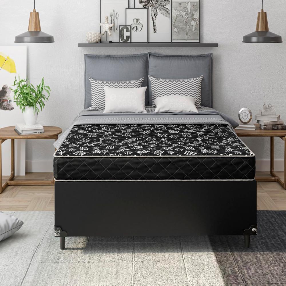 Cama Box Viúva + Colchão D20 - 51x128x188cm - Couro Preto