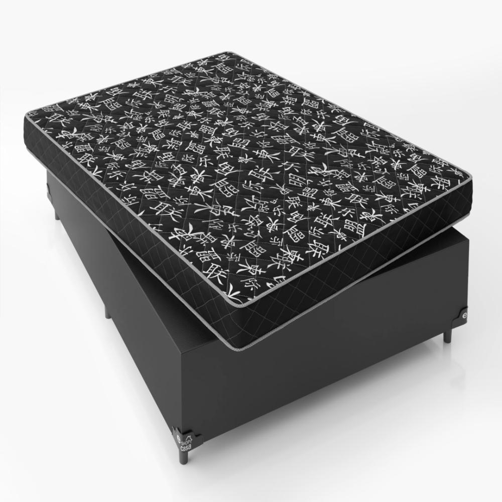 Cama Box Viúva + Colchão D20 - 51x128x188cm - Couro Preto