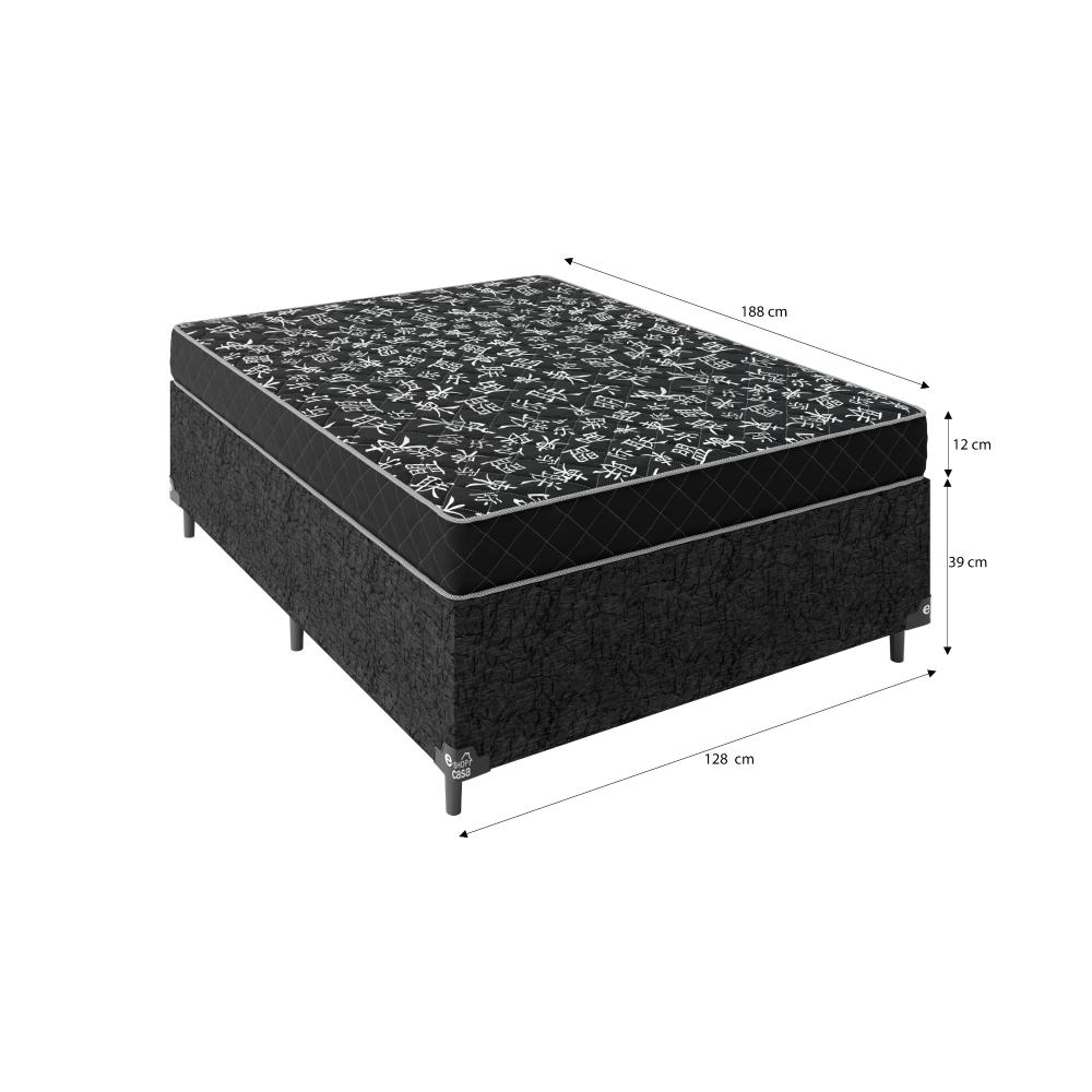 Cama Box Viúva + Colchão D20 - 51x128x188cm - Suede Preto