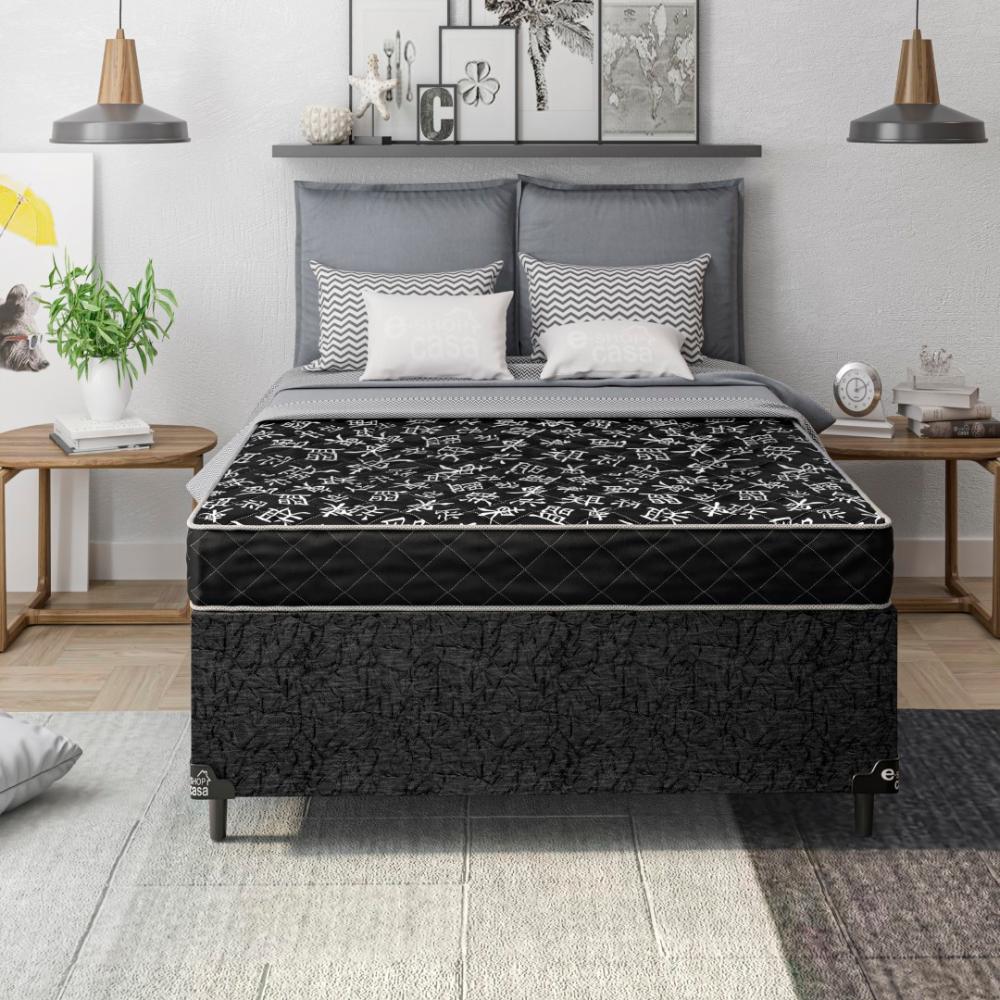 Cama Box Viúva + Colchão D20 - 51x128x188cm - Suede Preto