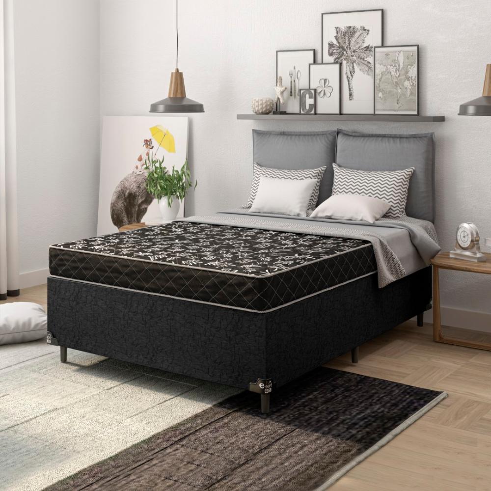 Cama Box Viúva + Colchão D20 - 51x128x188cm - Suede Preto