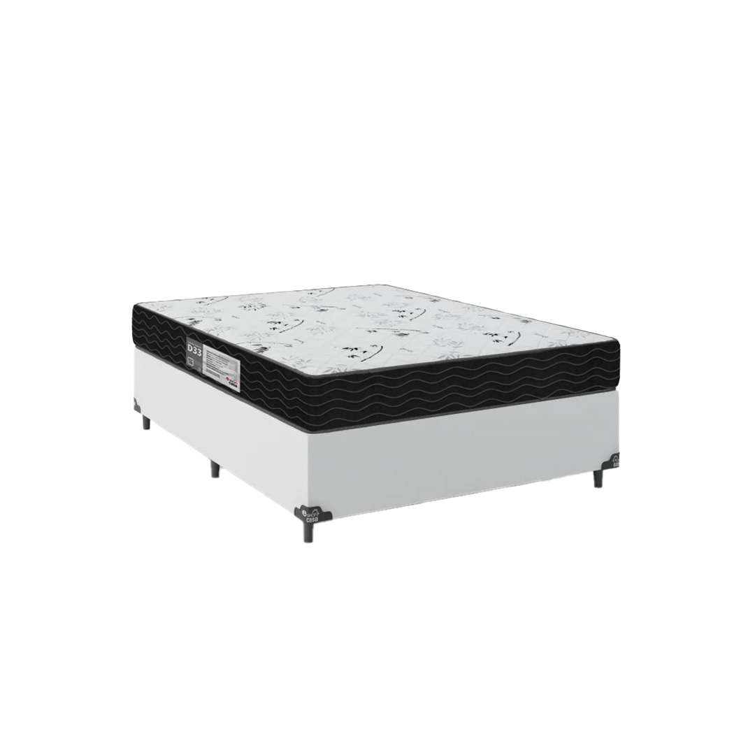 Cama Box Viúva + Colchão D33 One Face - 56x128x188cm - Couro Branco