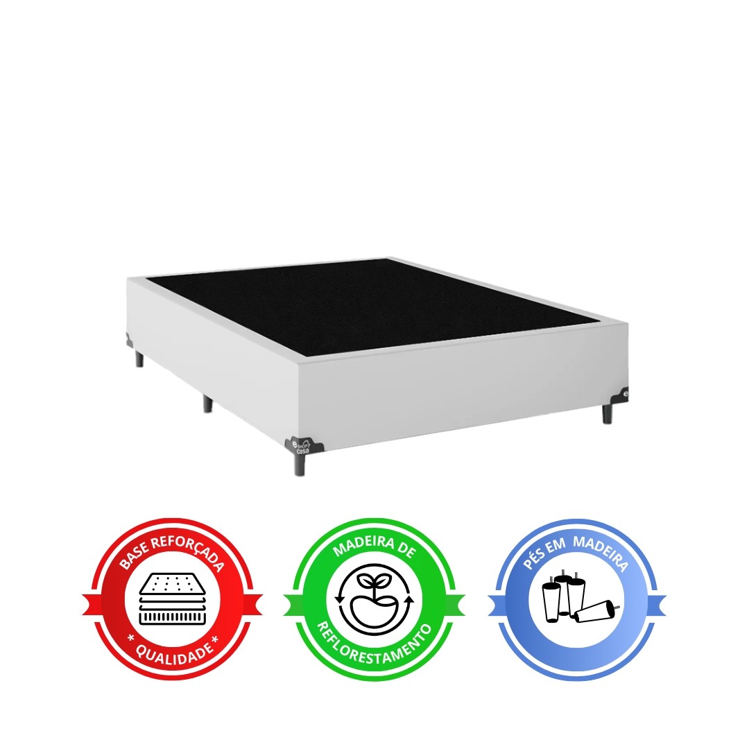 Cama Box Viúva + Colchão D33 One Face - 56x128x188cm - Couro Branco