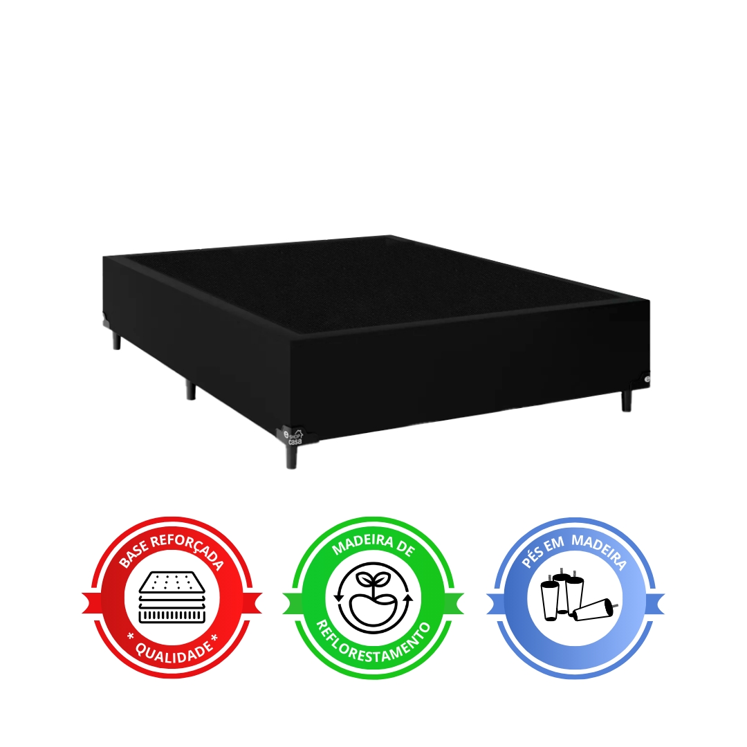 Cama Box Viúva + Colchão D33 One Face - 56x128x188cm - Couro Preto