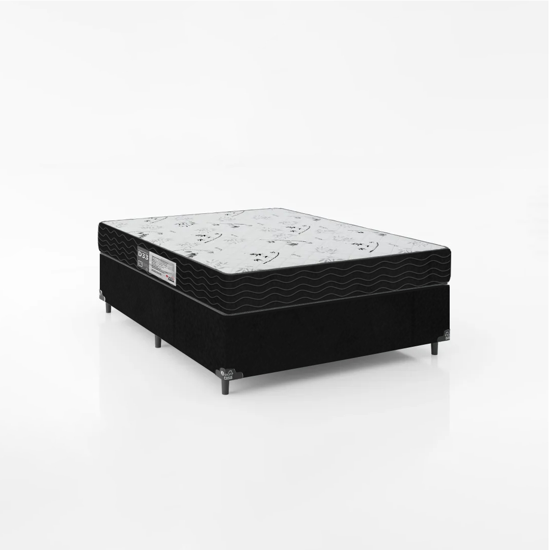 Cama Box Viúva + Colchão D33 One Face - 56x128x188cm - Suede Preto