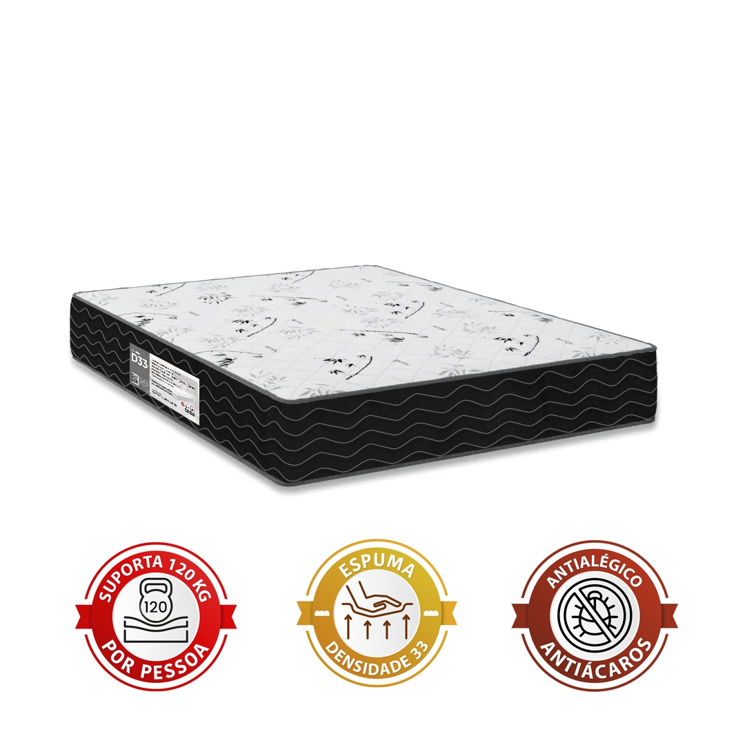 Cama Box Viúva + Colchão D33 One Face - 56x128x188cm - Suede Preto