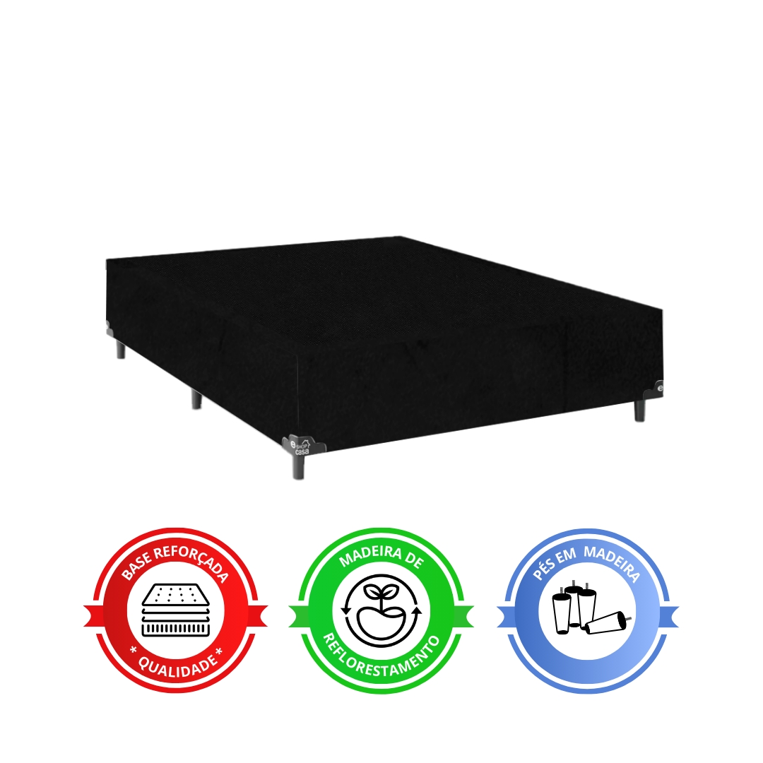 Cama Box Viúva + Colchão D33 One Face - 56x128x188cm - Suede Preto