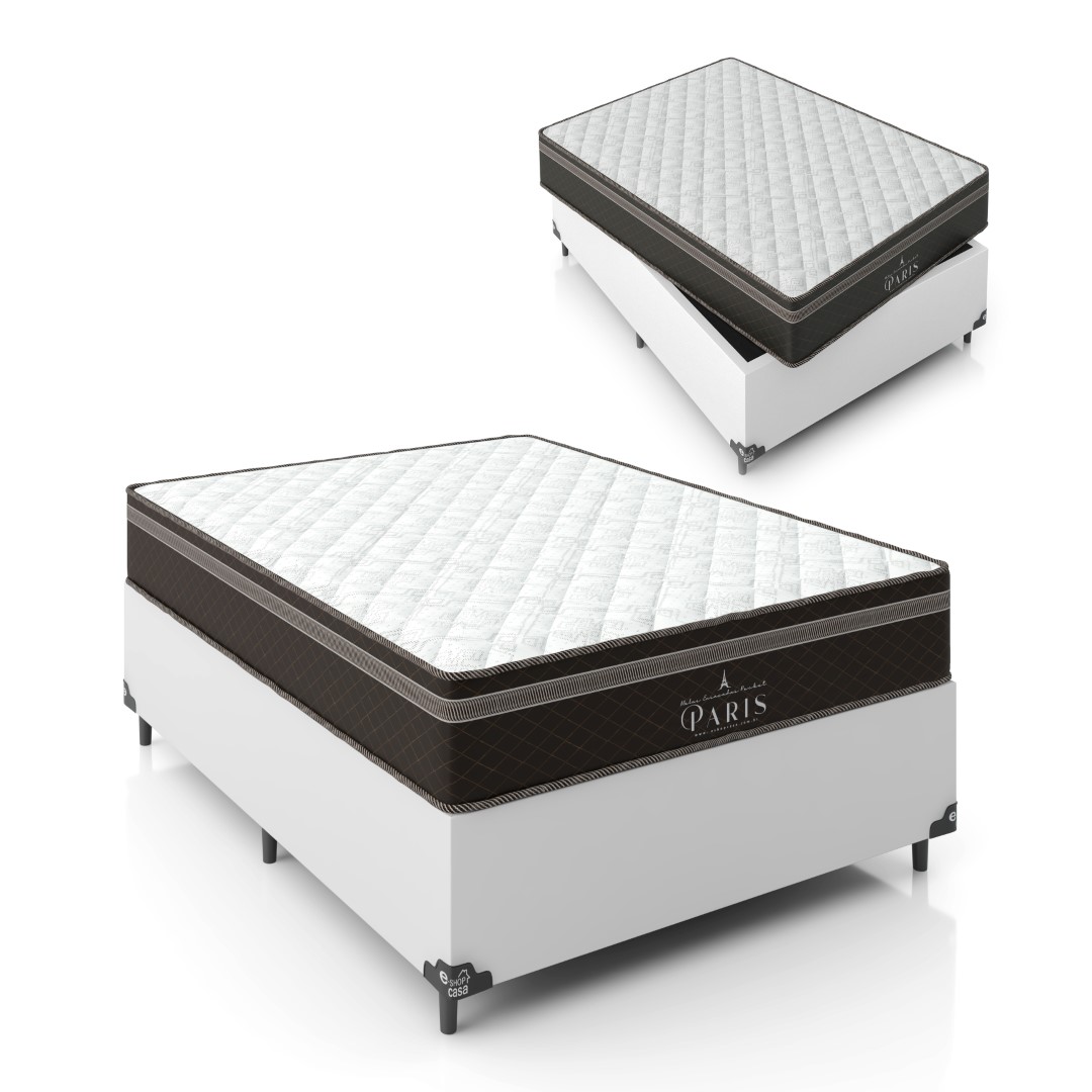 Cama Box Viúva + Colchão Paris Molas Ensacadas Pocket - 61x128x188cm - Couro Branco