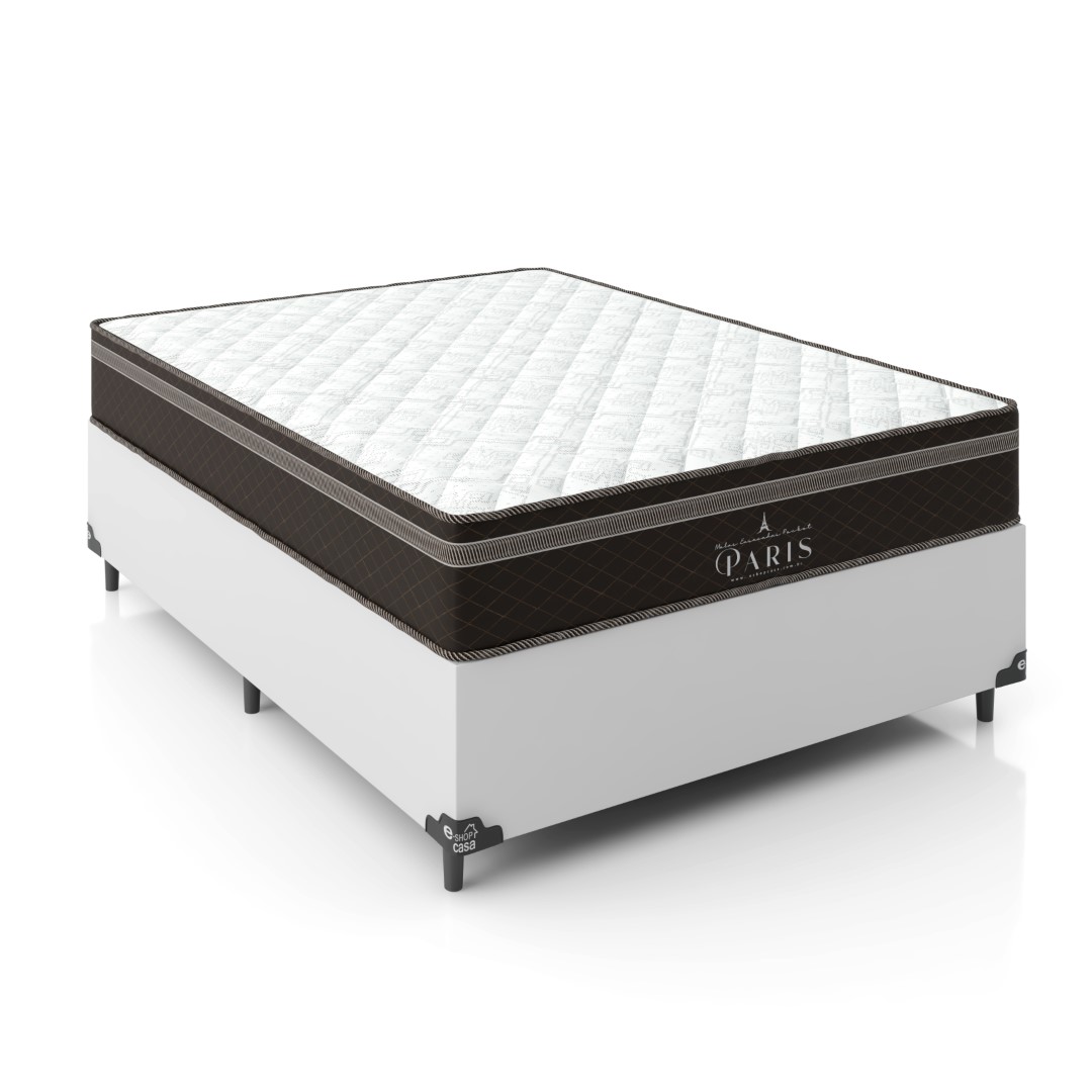 Cama Box Viúva + Colchão Paris Molas Ensacadas Pocket - 61x128x188cm - Couro Branco