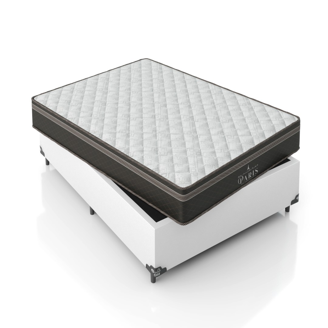 Cama Box Viúva + Colchão Paris Molas Ensacadas Pocket - 61x128x188cm - Couro Branco