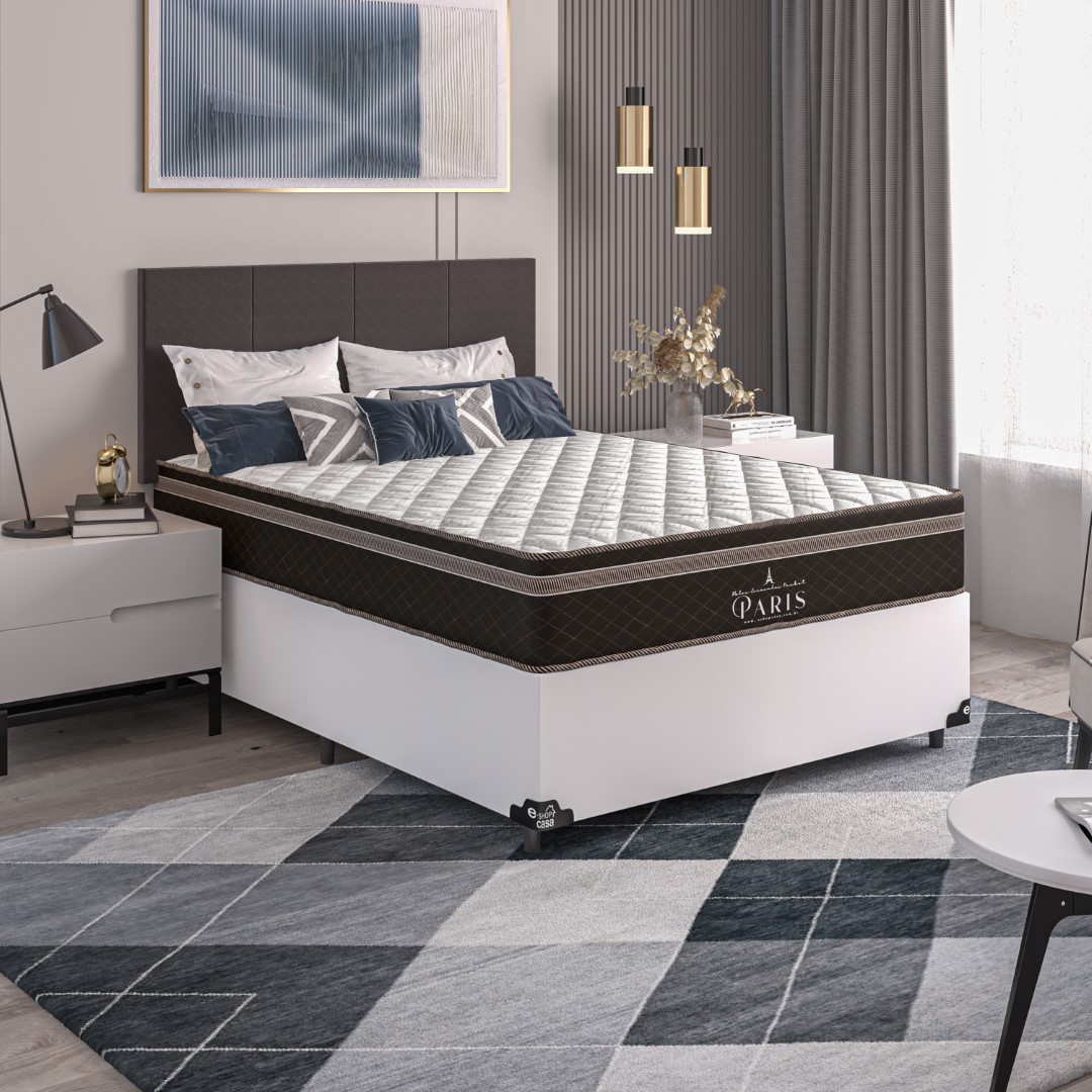 Cama Box Viúva + Colchão Paris Molas Ensacadas Pocket - 61x128x188cm - Couro Branco