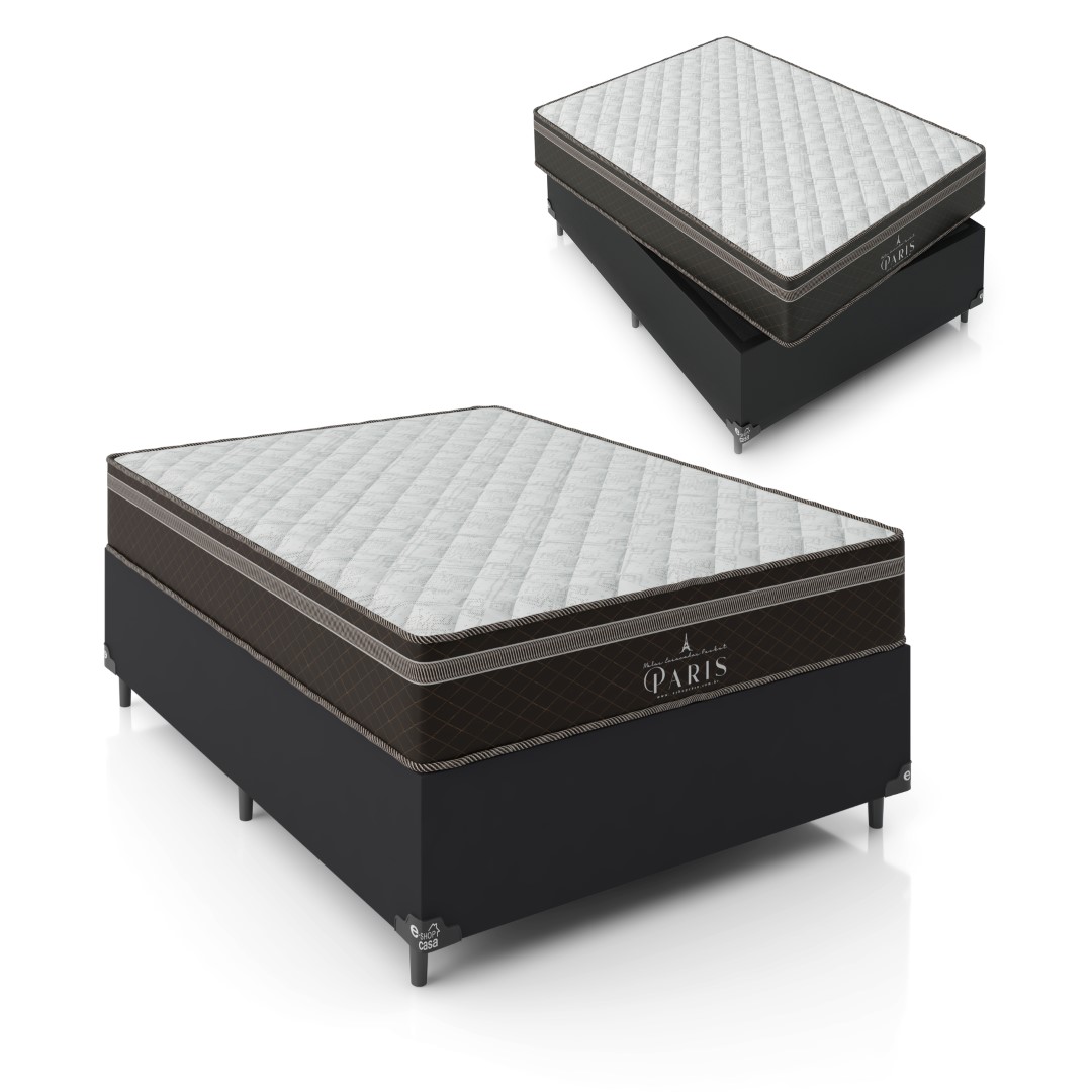 Cama Box Viúva + Colchão Paris Molas Ensacadas Pocket - 61x128x188cm - Couro Preto