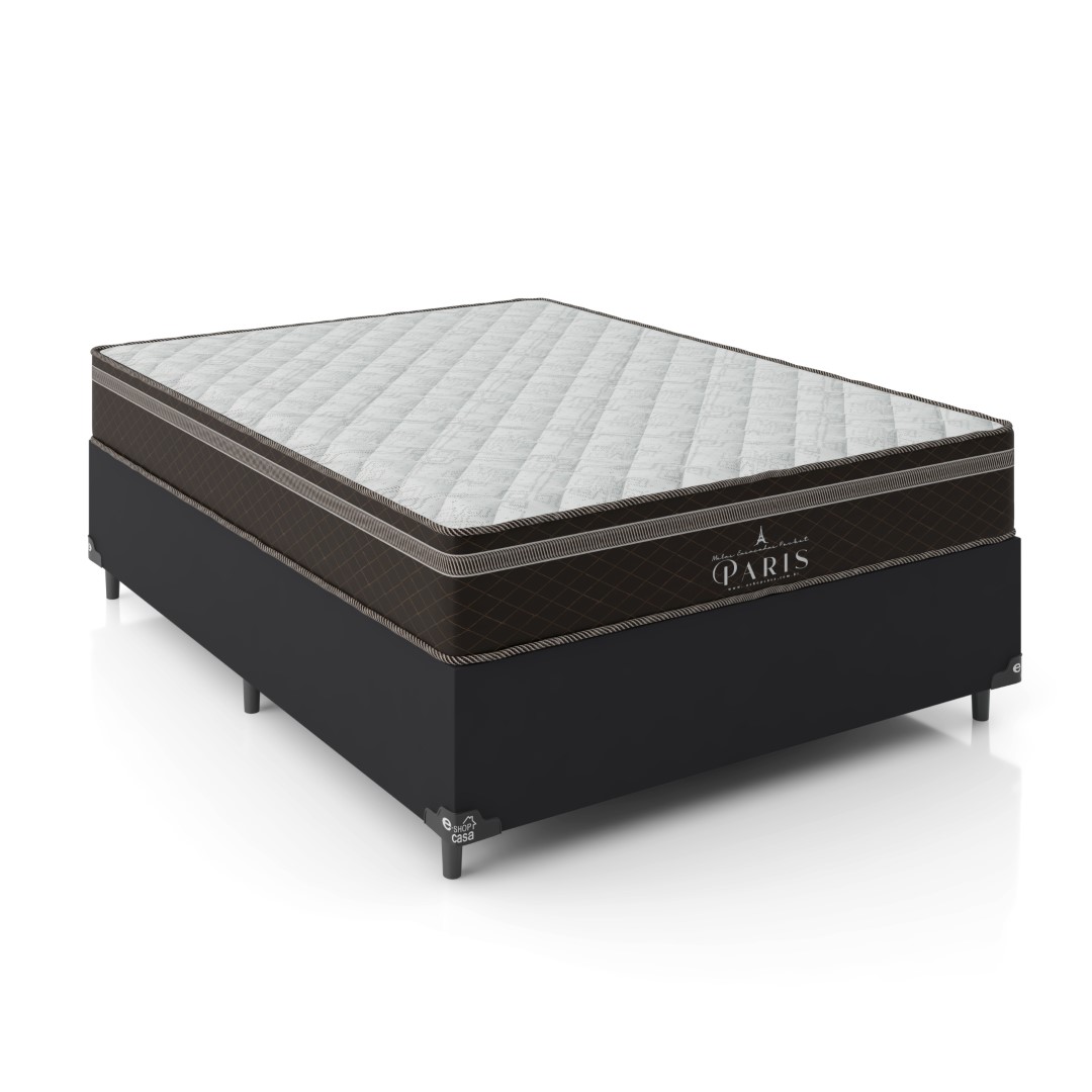 Cama Box Viúva + Colchão Paris Molas Ensacadas Pocket - 61x128x188cm - Couro Preto