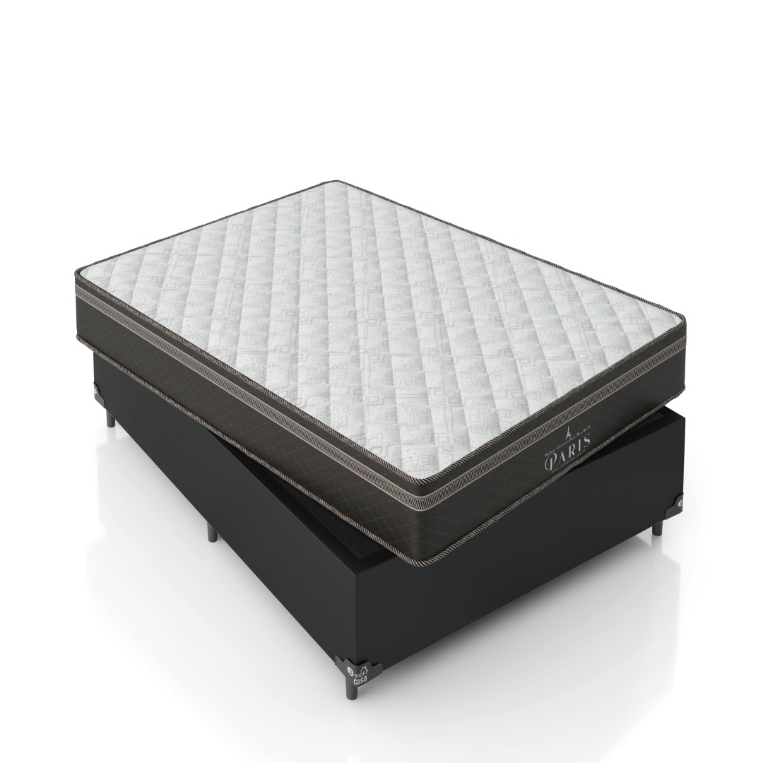 Cama Box Viúva + Colchão Paris Molas Ensacadas Pocket - 61x128x188cm - Couro Preto