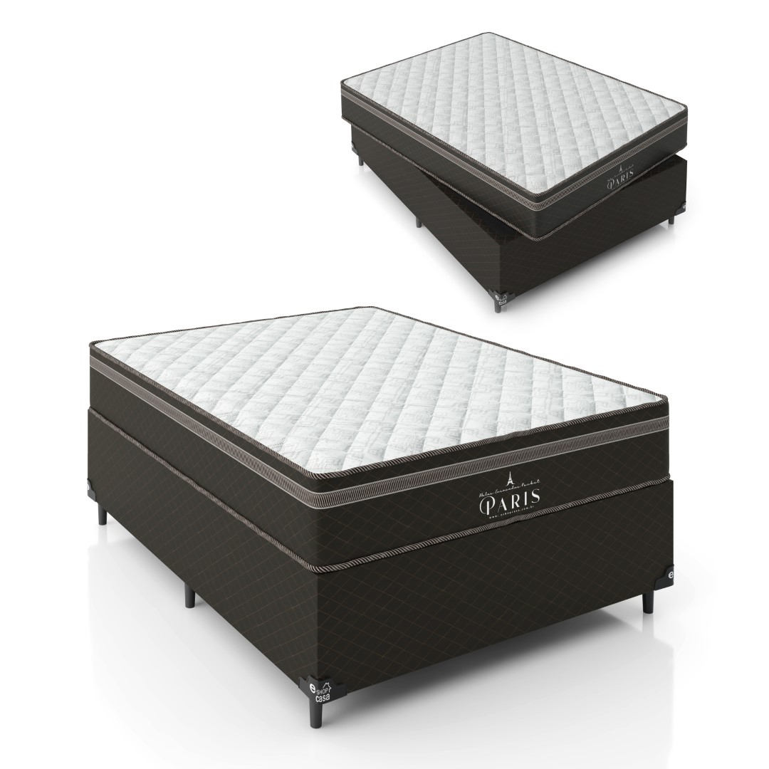 Cama Box Viúva + Colchão Paris Molas Ensacadas Pocket - 61x128x188cm - Jacquard Marrom