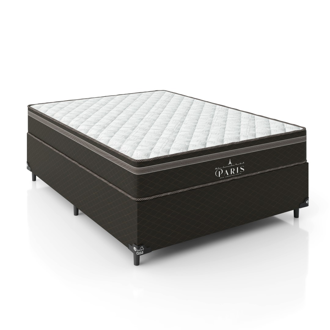Cama Box Viúva + Colchão Paris Molas Ensacadas Pocket - 61x128x188cm - Jacquard Marrom