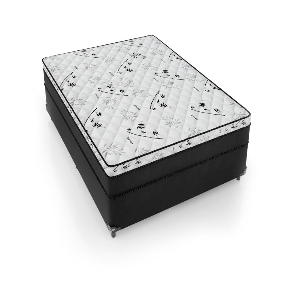 Cama Box Viúva Conjugada Espuma D33 - Suede Preto/Bamboo Branco - 52x128x188cm - e-Shop Casa
