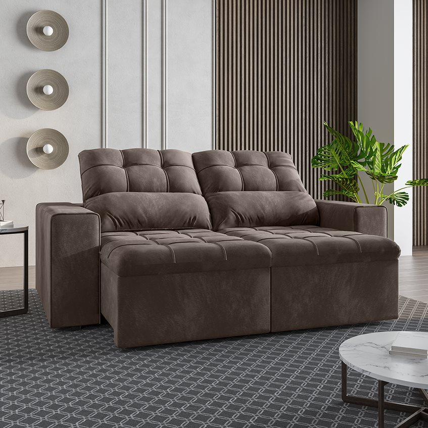Sofá Reclinável Retrátil 1,80m Paraty - Suede Marrom