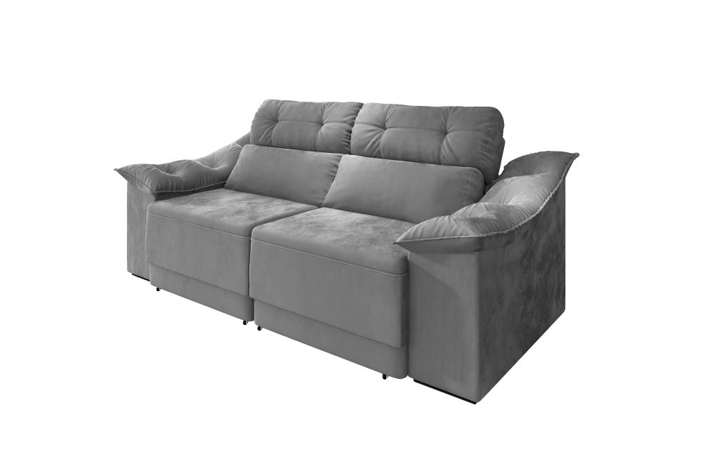 Sofá Reclinável Retrátil 2,10m Athenas- Suede Cinza