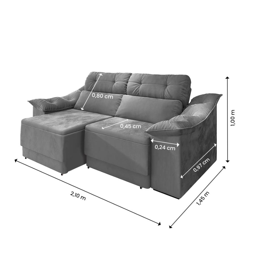 Sofá Reclinável Retrátil 2,10m Athenas- Suede Cinza