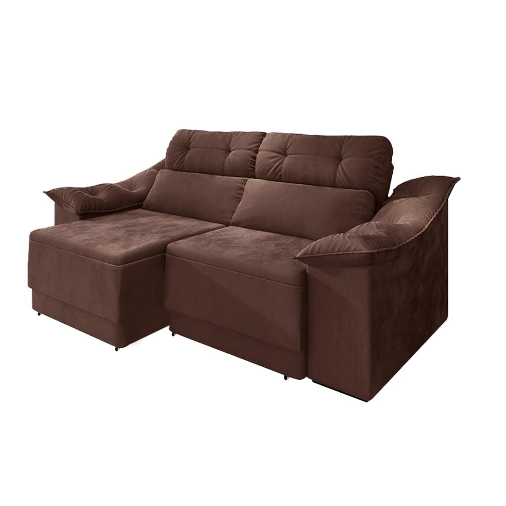 Sofá Reclinável Retrátil 2,10m Athenas- Suede Marrom