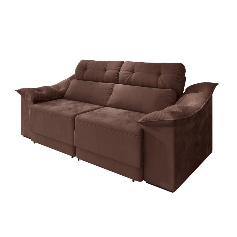 Sofá Reclinável Retrátil 2,10m Athenas- Suede Marrom