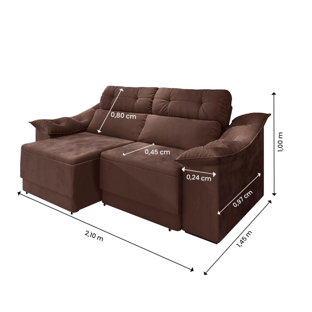 Sofá Reclinável Retrátil 2,10m Athenas- Suede Marrom