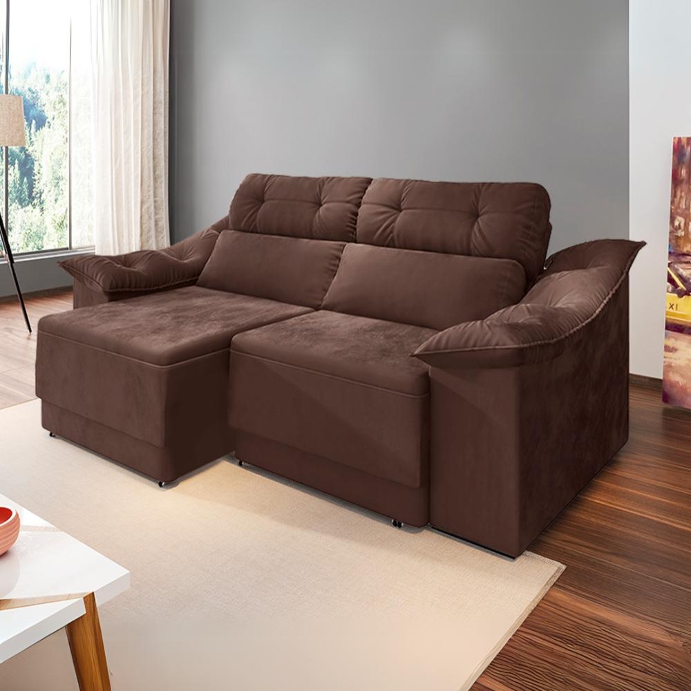 Sofá Reclinável Retrátil 2,10m Athenas- Suede Marrom